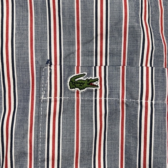LACOSTE Blue Red and White Striped Oxford Dress Shirt Size 44 - Picture 3 of 4